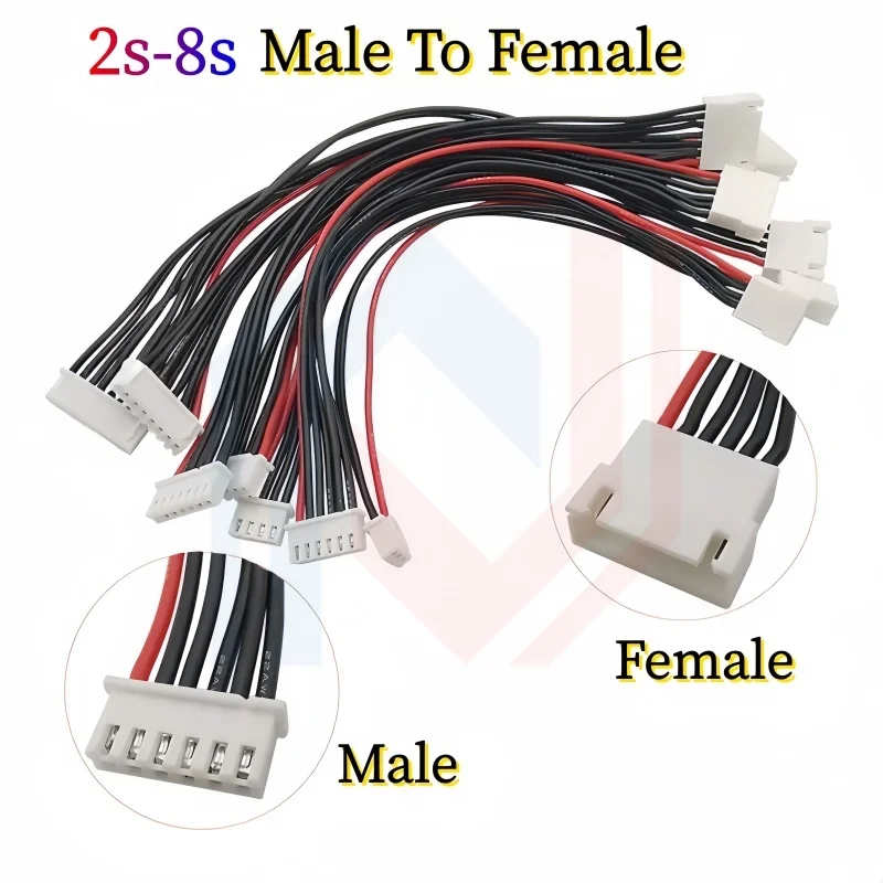 JST XH 2.54mm Pitch 2s/3s/4s/5s/6s/7s/8s 22AWG Silicone Wire Lipo Balance Wires Extension Cable Connector XH2.54 Male to Female