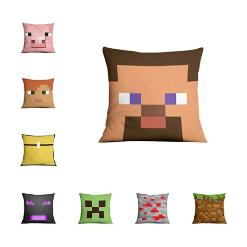 Funda de almohada de poliéster Minecrafte Creeper de 45x45cm, funda de almohada con cremallera EnderDragon para decoración del hogar, sala de estar, sofá, asiento, juguete de regalo