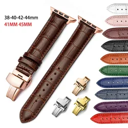 Leather Watchbands for Apple Watch Series 7 45mm 41mm Watch Band for Iwatch 6 5 4 SE 44mm 40mm 42mm 38mm Strap Butterfly Buckle