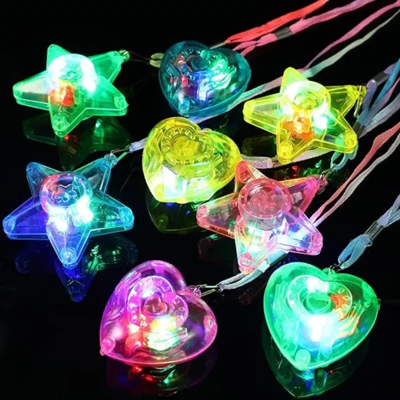 20pcs LED Light Up Necklace Pendants Star and Heart Shape Necklace Glow Luminous Necklace Kids Girls Led Flashing Necklace Party