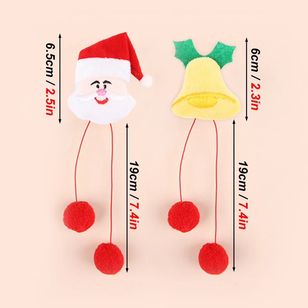 1 Pc Cute Bell Santa Claus Shape Plush Toy for Pet Cats Christmas Cat Teaser Stick Toy Self-entertaining Cat Chewing Toy Gifts