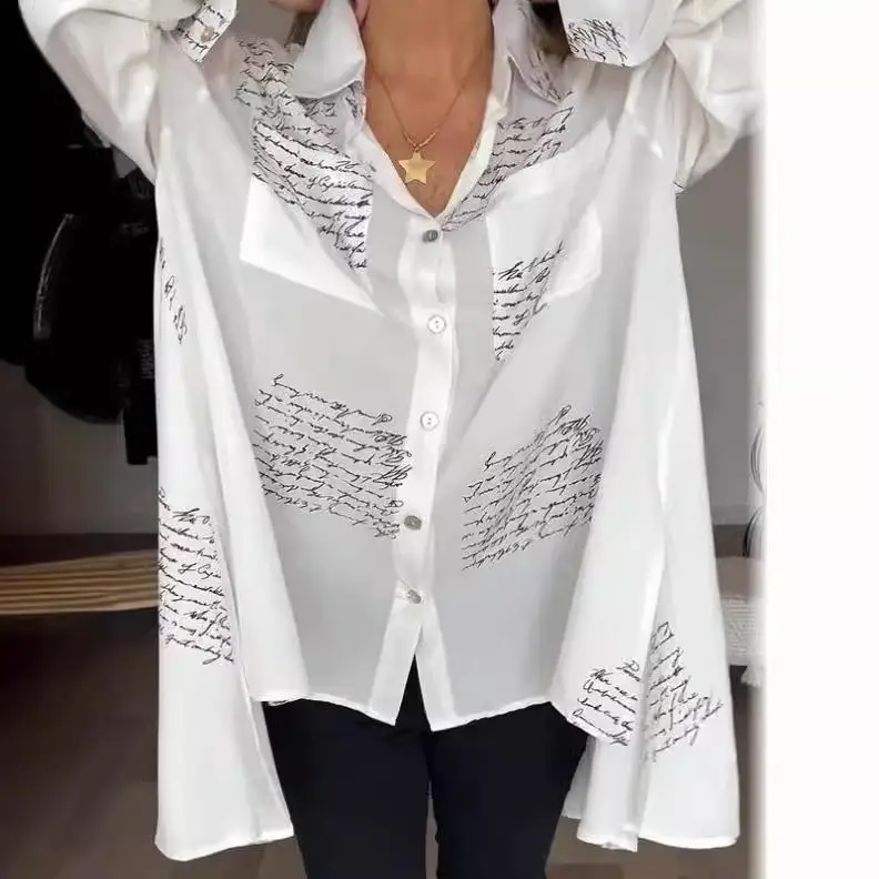 

Women's Printed Tailcoat Shirt Commute Style Long Sleeve Geometric Pattern Formal Women's Blouse Non-Shrinking Fabric