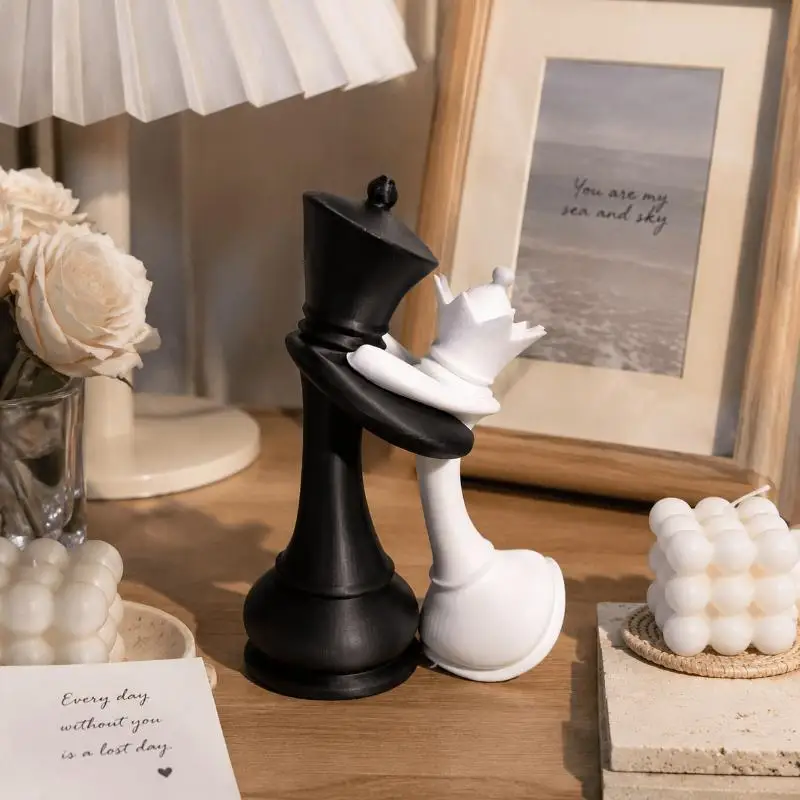 3D Printed Chess King Queen Figurine Couple Statue Art Sculpture Decor Ornament For Desktop Wedding Anniversary Gift Home Decor