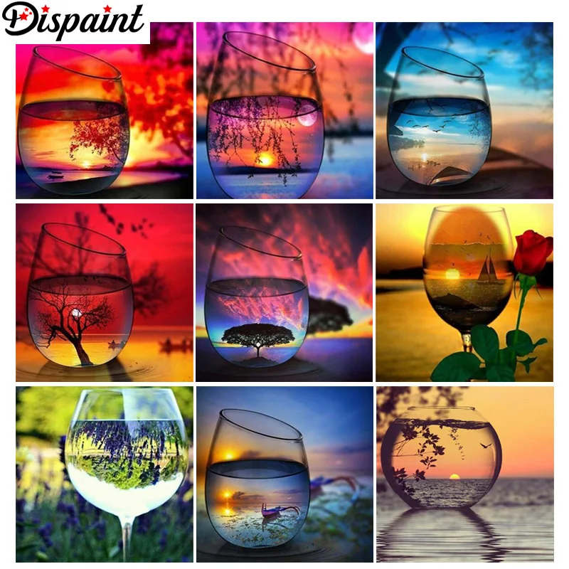 

Dispaint 5D DIY Diamond Painting "Sunset cup landscape" Full Drill Resin Diamond Embroidery Cross Stitch Home Decor