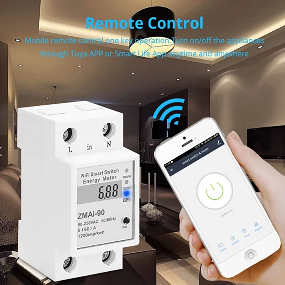 Wifi DIN Rail  Smart Energy Meter 5(60)A Digital Electric Consumption kWh WiFi kwh Meter Tuya smartlife google alexa