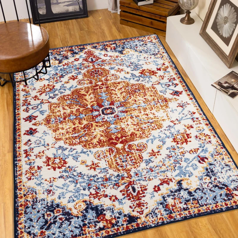 

Area Rug 6x9 Vintage Bohemia Large Persian Non-slip Washable Rug For Living Room Kitchen Bedroom Living Room Flower Design Amber
