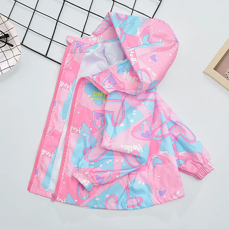 Girls' coat Spring and autumn 2024 new style children's spring clothing little girl's storm jacket loose hooded top tide