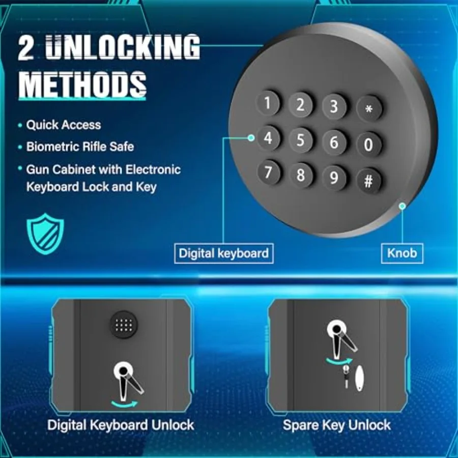 Coffre-fort pour fusil 3-5, accès rapide, grand coffre-fort pour fusils et pistolets avec serrure à clavier, verrouillage électronique, armoire pour fusil S