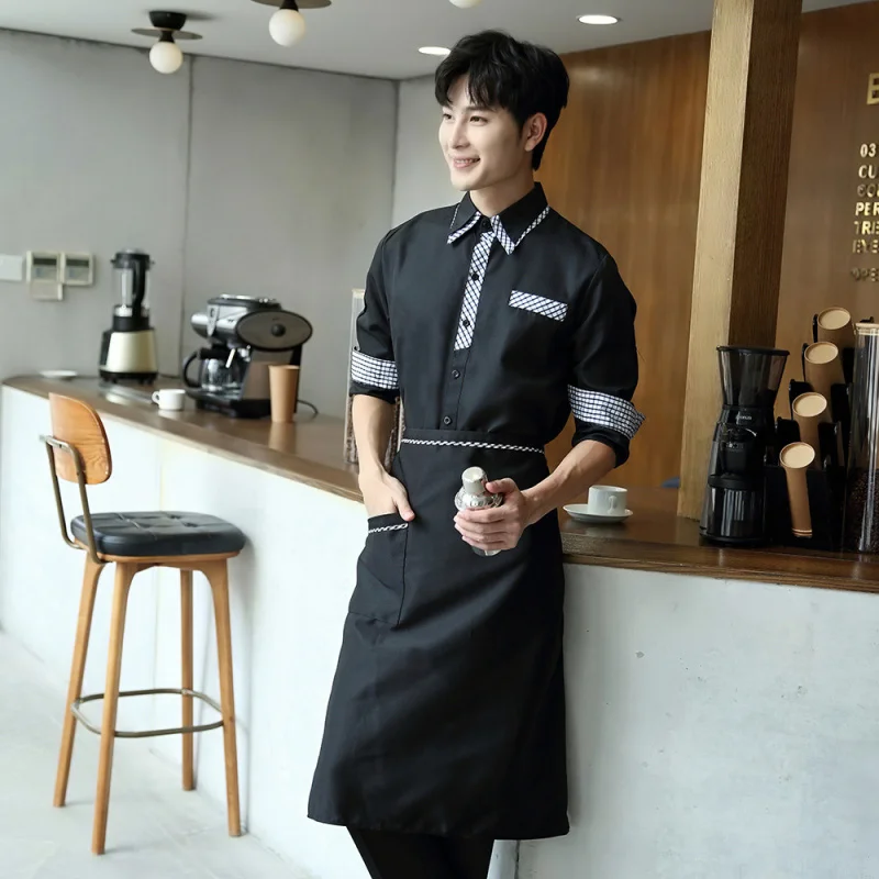 Milk Tea Shop Farbblock Kellner Arbeitsuniform Langarm Restaurant Hotel Fast Food Restaurant Hot Pot Restaurant ArbeitskleidungTT-sh