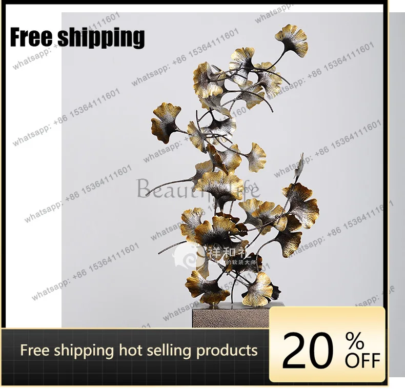 LJY  wrought iron ginkgo biloba decoration Chinese sculpture decoration hotel living room study entrance handicrafts