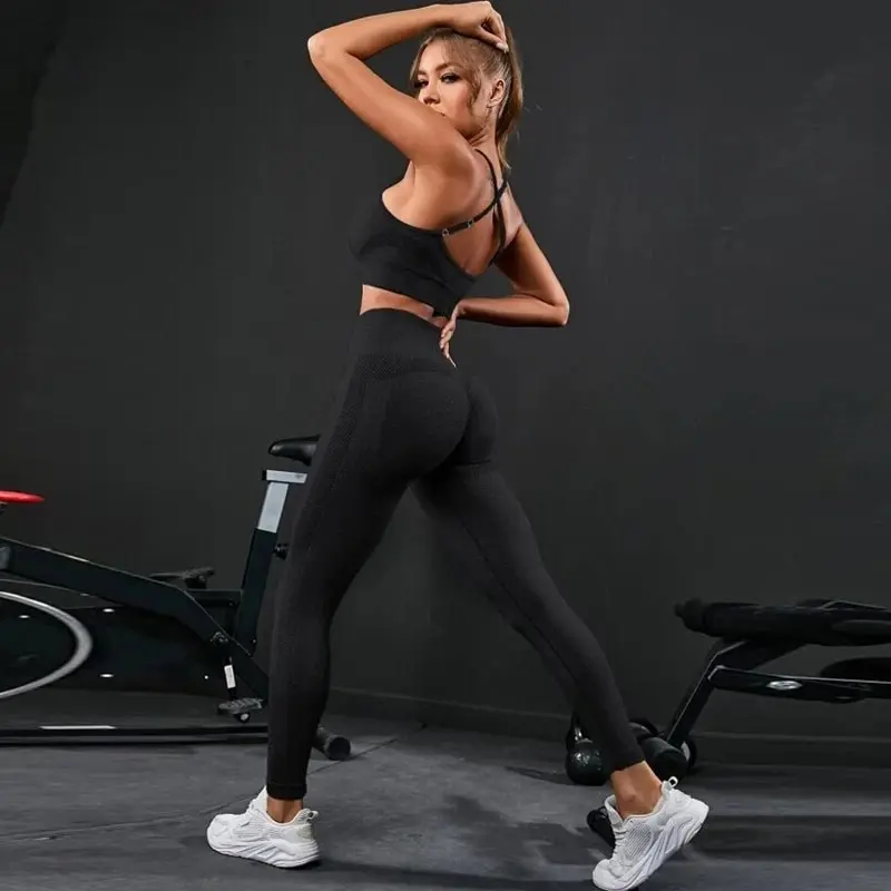 2 pezzi tuta da donna Seamless Yoga Set allenamento abbigliamento sportivo abbigliamento da palestra Leggings a vita alta Fitness tute sportive