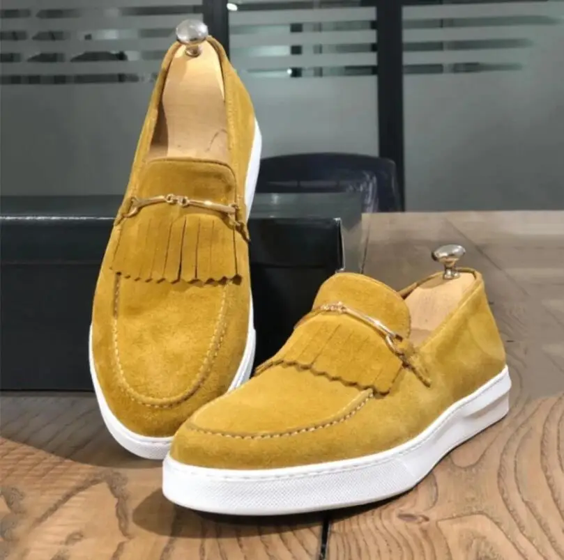 2024Men\'s Vulcanize Shoes Brown Gray Yellow Faux Suede Shoes mens causal shoes vulcanizar los zapatos loafers rahat ayakkabılar