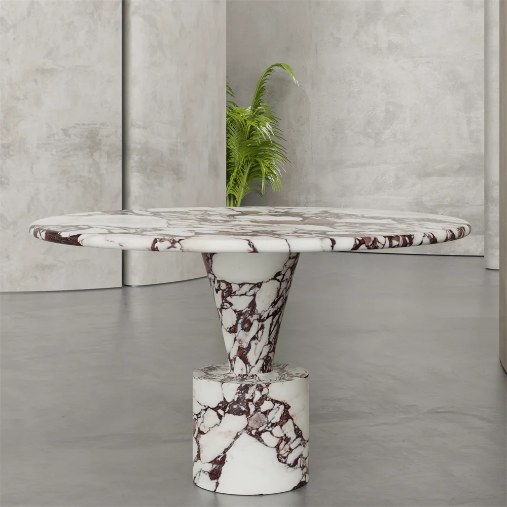 S@ Calacatta Viola Round Dining Table with Unique Legs