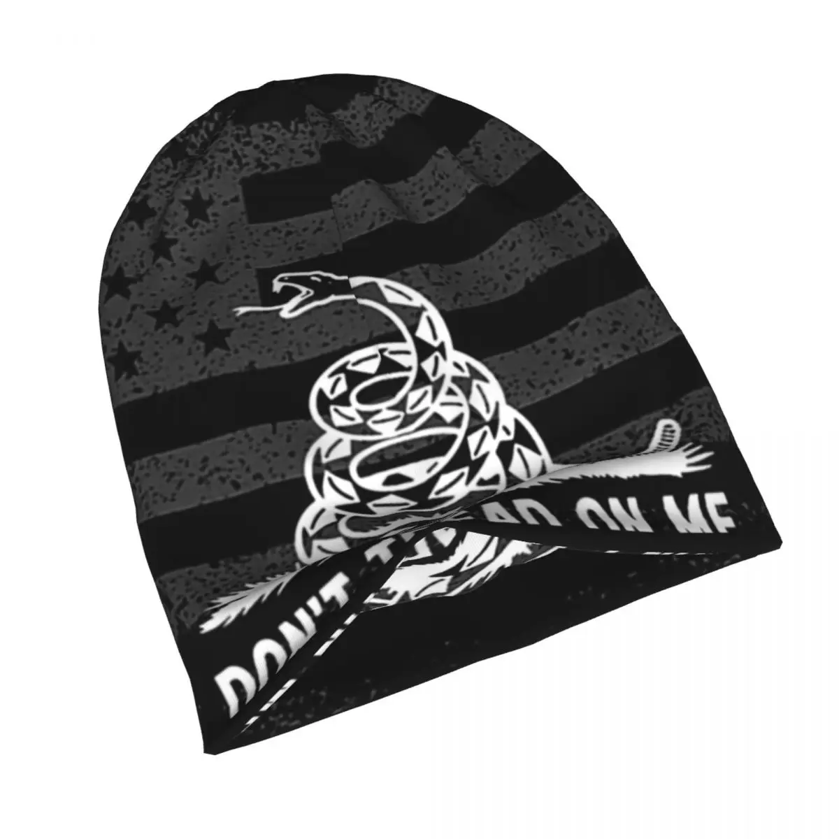 Black & White Dont Tread On Me American Flag Skullies Beanies Hat Vintage Men Women Outdoor Cap Warm Dual-use Bonnet Knit Hat image 4