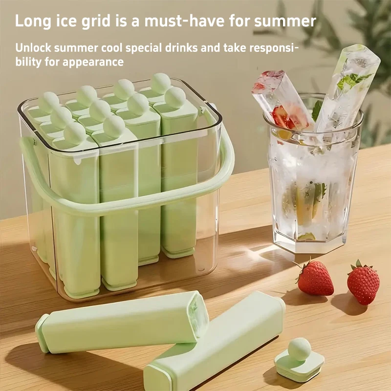 Silikon-Eiswürfelform für den Sommer, lebensmittelecht, leicht zu entformen, für den Haushalt, für selbstgemachtes Eis, Eis am Stiel, lange Eiswürfel