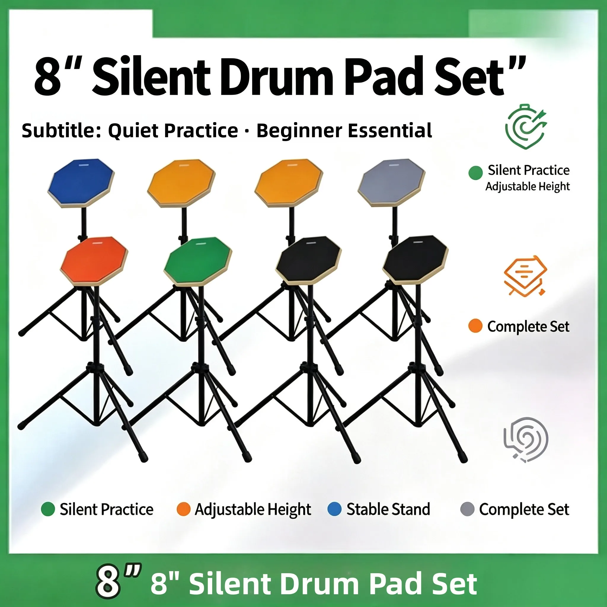 8-Inch Dumb Drum Practice Pad Set Drumming Percussion Instrument Accessories without Brand Name