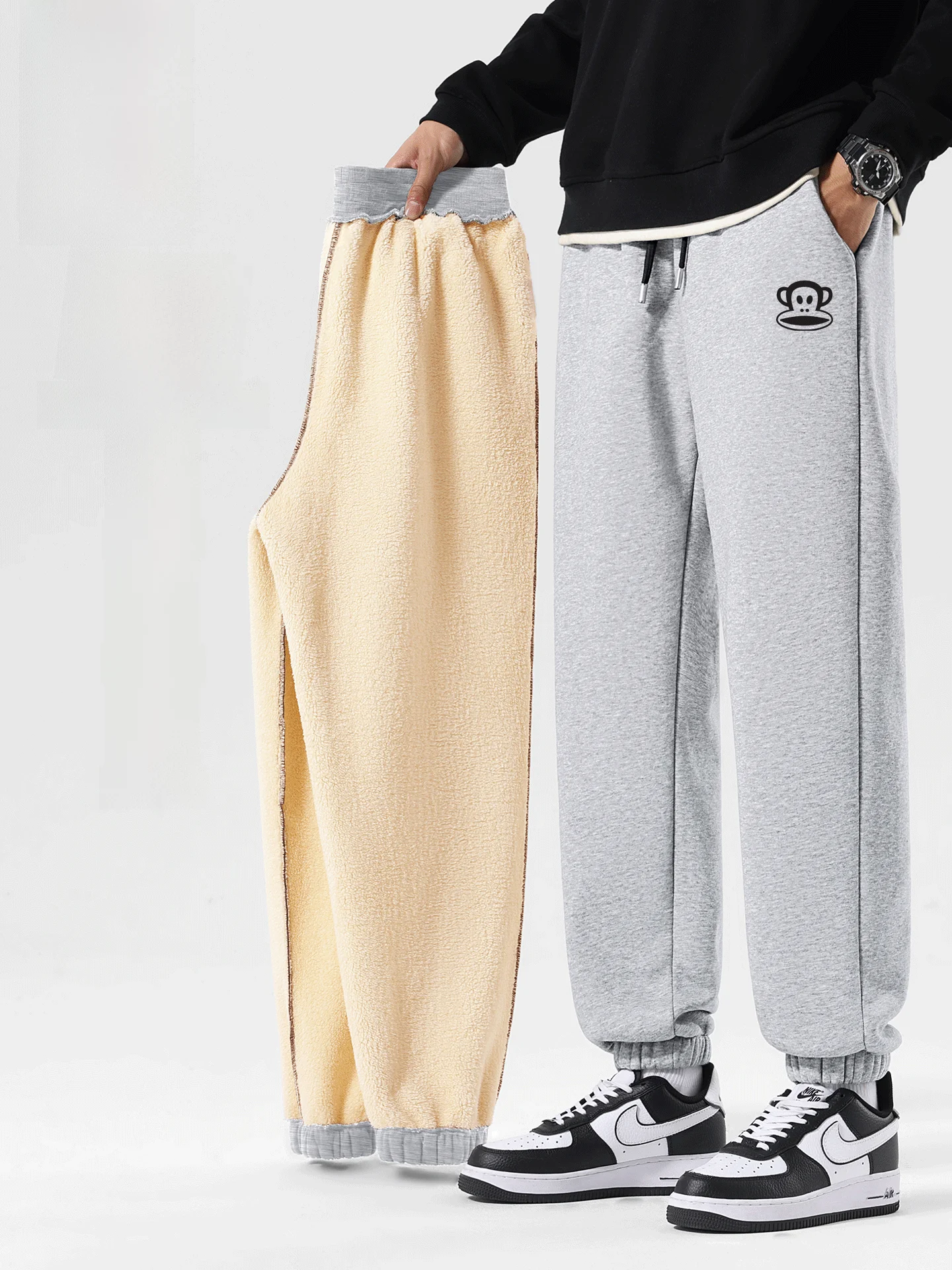 

Мужские повседневные брюки-карго на флисовой подкладке, зимние теплые плотные брюки из овчины, свободного кроя, удобные штаны