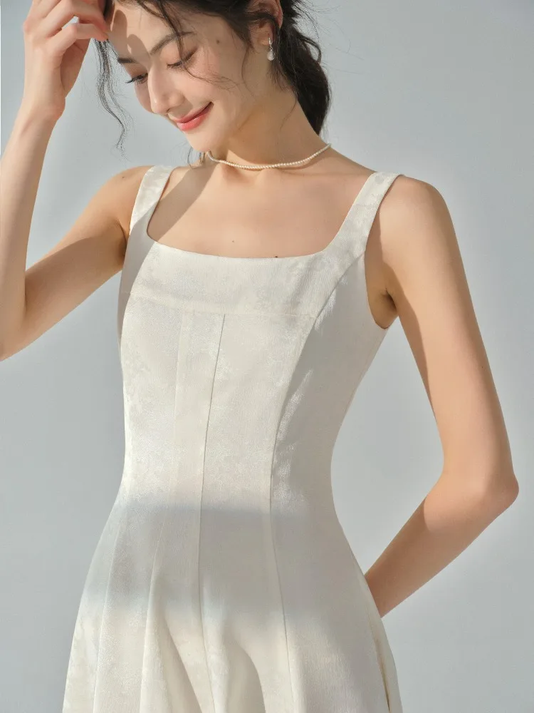 Elegancka sukienka w stylu retro vintage, dopasowana w talii, bez rękawów, długa sukienka żakardowa z kwadratowym dekoltem, idealna na formalne przyjęcie, bal lub wieczorne wyjście.