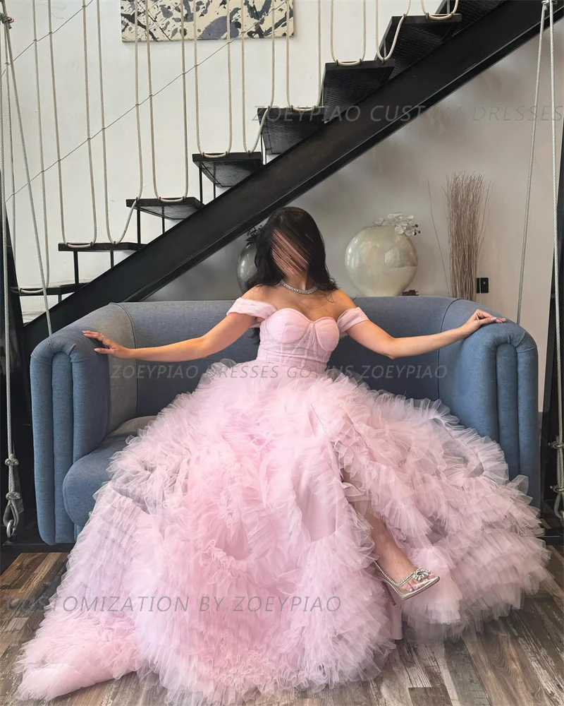 Elegante Roze Prom Dress Sweetheart Lange Avondjurken Vloer Lengte A-Lijn Tule Baljurken Celebrity Jurken Feestjurken