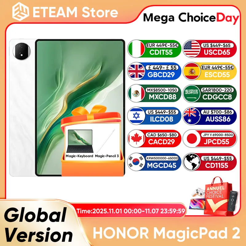 Global Version Honor Tablet MagicPad 2 12.3 inch 3K OLED 144Hz Display Pad 3rd Snapdragon 8s Gen 3 Processor 10050mAh Battery
