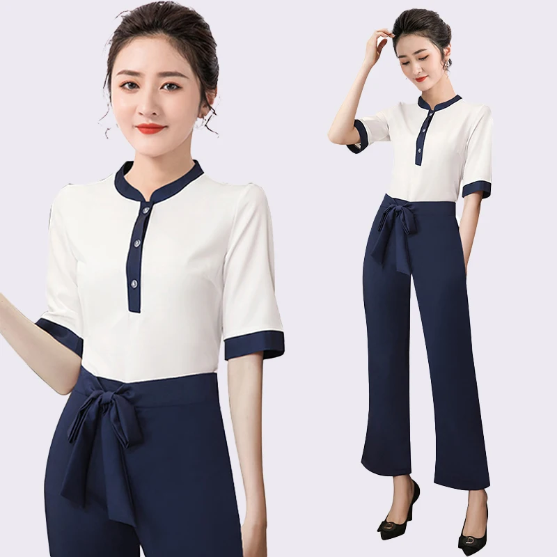 Hotel Foot Bath Sauna Professional Beautician Masseur Temperament Uniforms Half-Sleeved Shirt Trousers Beauty Salon Overalls