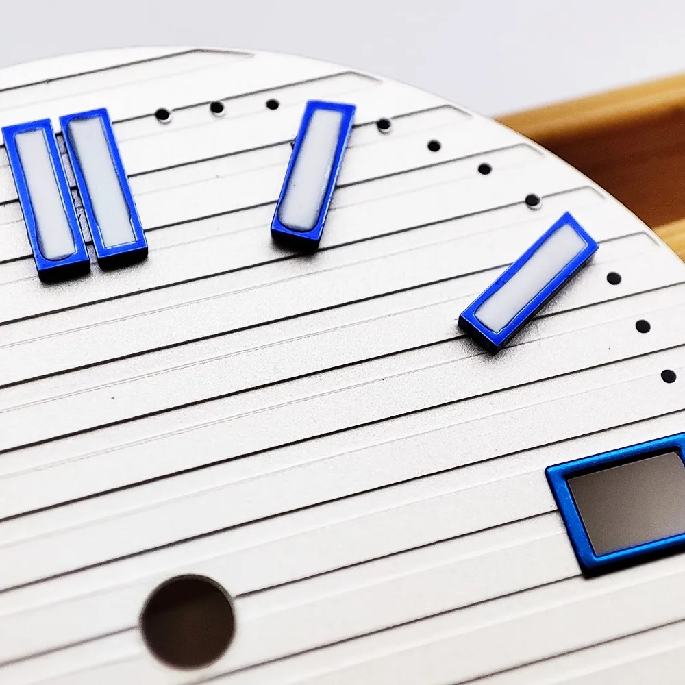 白い滅菌テキストウォッチダイヤル、変更されたアクセサリー、青いダイヤル、新しい、nh35a、29.8mm