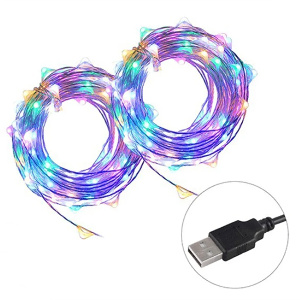 USB girlanda żarówkowa LED lampki 1M 5M 10M 100LEDs Sliver drut miedziany ślub Garland festiwal Party Decor Christmas Gift wodoodporna