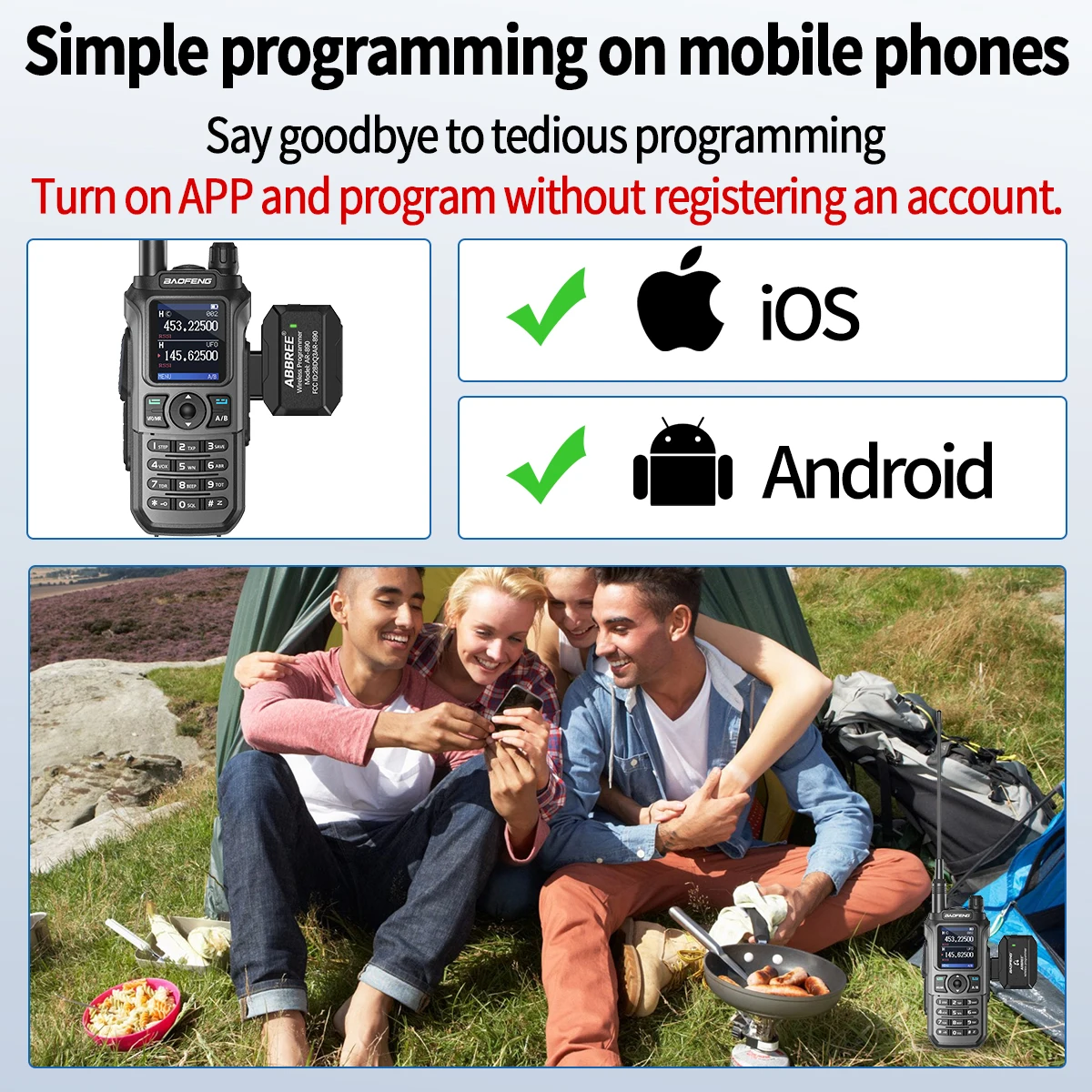 ABBREE Bluetooth Wireless Programmer for Walkie Talkie Plug & Play  Phone APP Programming for Baofeng UV5R 21PRO Quansheng UV-K5