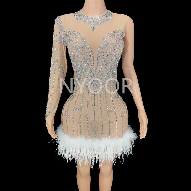 

Sexy Bling Rhinestone Colorful Evening Dress Prom Birthday Club Costume Singer Dance Outfit Show Stage Wear