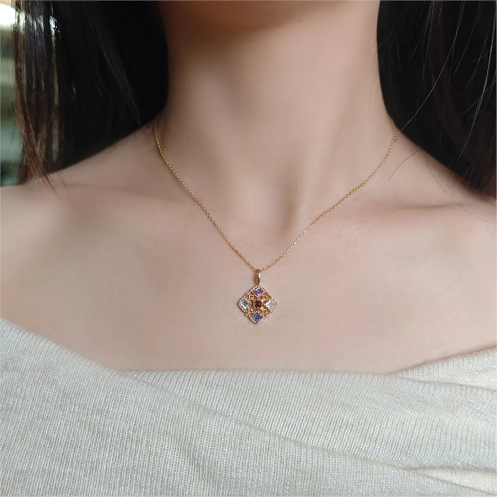 لامون الجمشت الطبيعي اللابرادوريت كورديونيت الأحجار الكريمة قلادة قلادة للنساء أنيقة S925 الفضة مطلية بالذهب غرامة مجوهرات #5