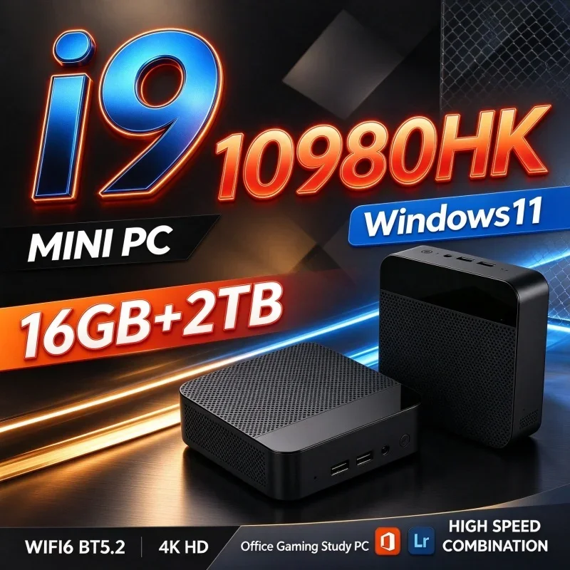 High Speed Mini Gaming Desktop Intel Core I9-10980HK Windows11 16GB RAM 1TB-2TB SSD WiFi 6 BT5.2 4K Home Business Mini Computer