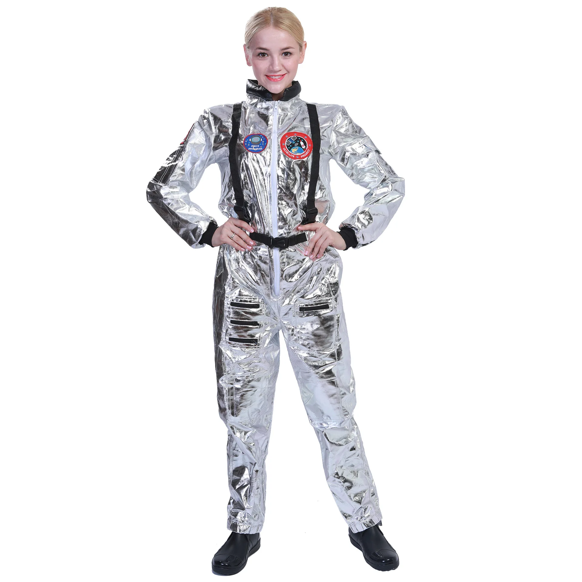 Halloween Astronaut Cosplay Kostüm Lose Silber Einteiliger Anzug Raumanzug Role-Plang Earth Rong Kostüm Damen Faion
