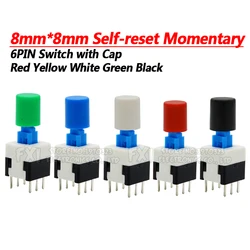 10Sets = 20PCS 8*8mm with cap Self reset Momentary Push Tactile Power Micro Switch Kit 6 Pin Button Switches 8x8mm