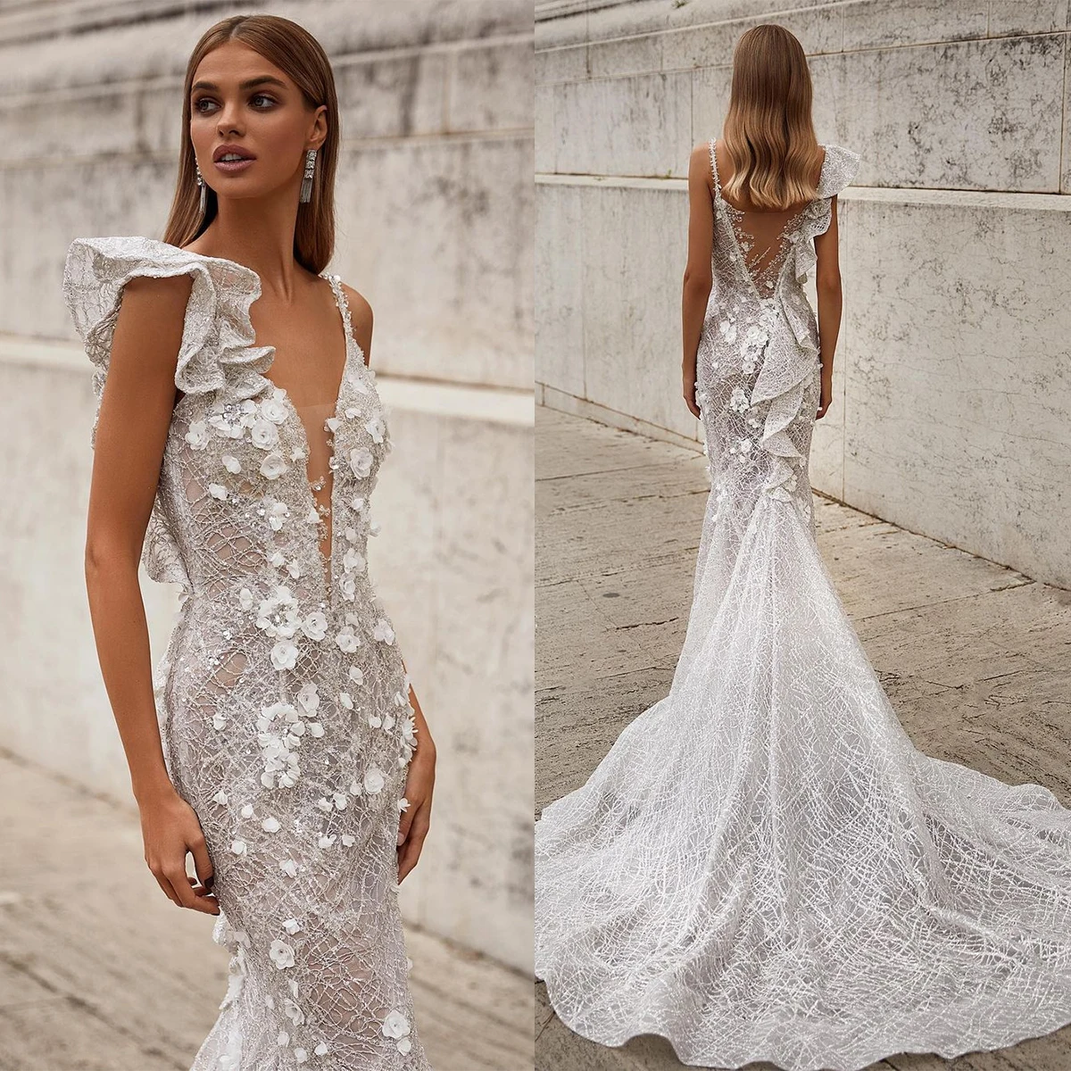 Elegant Wedding Dresses For Women Appliques Sequins Bridal Gown Sleeveless Skirt Spaghetti Strap Backless Dress