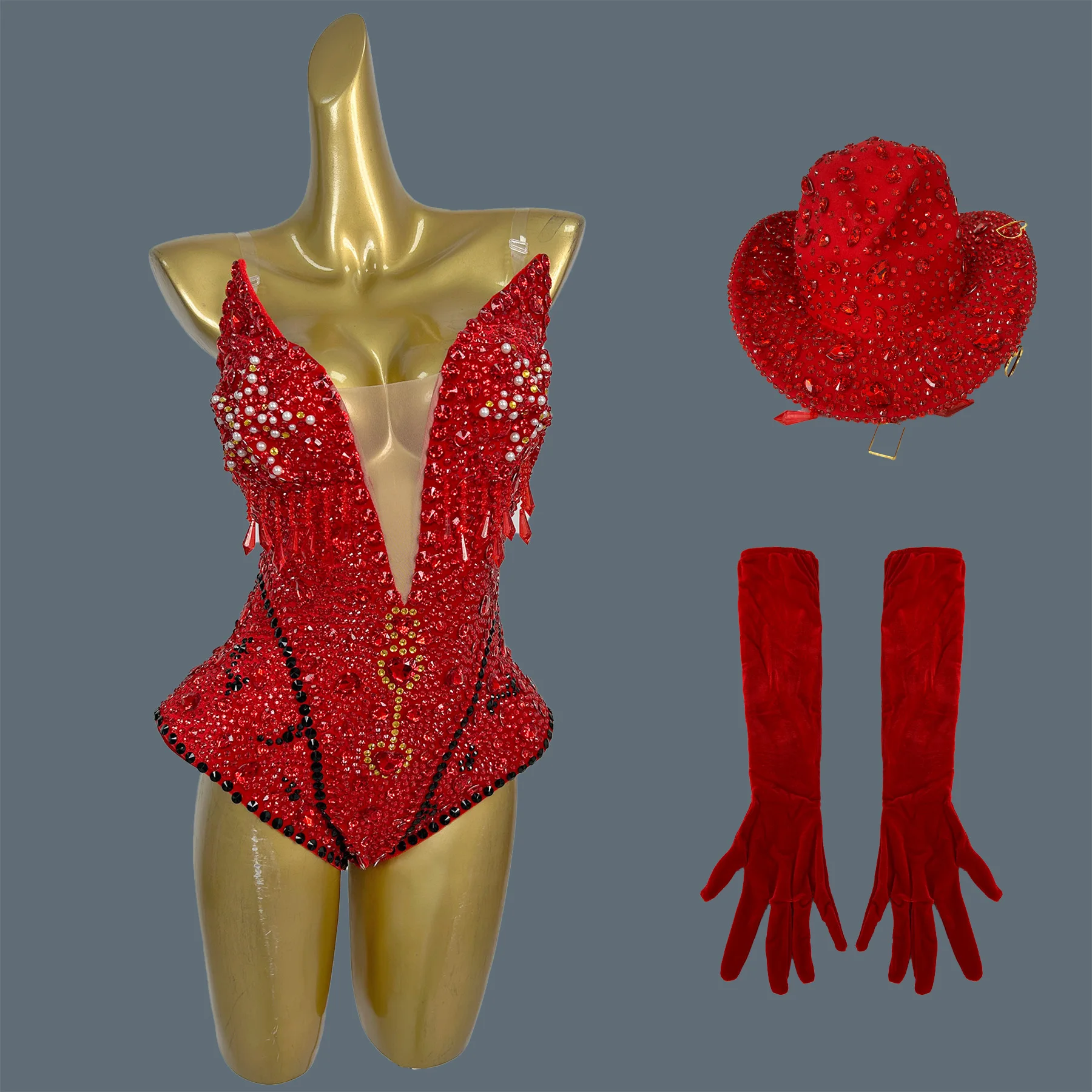 Fashion Sexy Showgirl Tight Fitting Bodysuit Cowboy Show Wear Dance Party Outfit Night gig Spicy Girl Outfit 2Pieces Set Qianwan