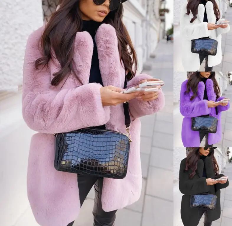 

New Winter Faux Fur Coat Woman coats Autumn Faux Fur Plush Fluffy Jacket Warm Gray Black White Fur Coat Outerwears