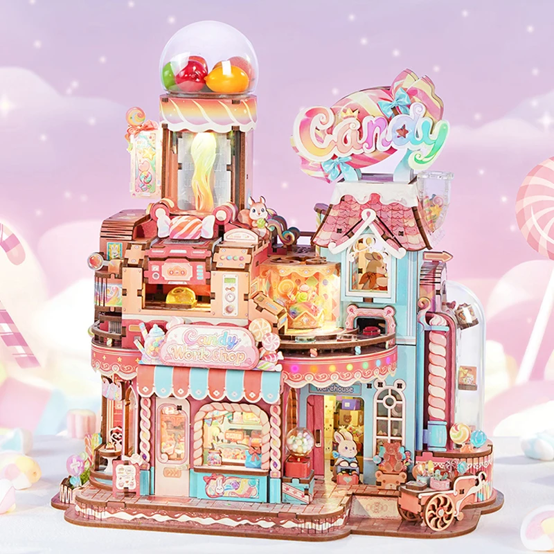 

Candy Workshop 3D деревянные пазлы Деревянная музыкальная шкатулка Рождественские деревянные наборы моделей Строительные подарки для детей и взрослых Рождественские подарки