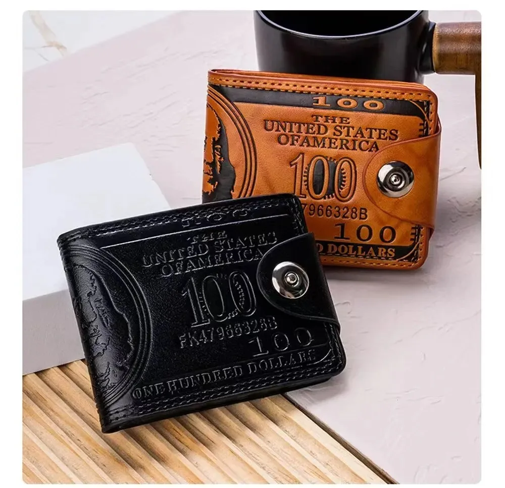 Dompet Pria Pola 100 Dolar AS Dompet Kulit Pria Tempat Kartu Foto Dompet Fashion Kapasitas Besar Tas Dompet