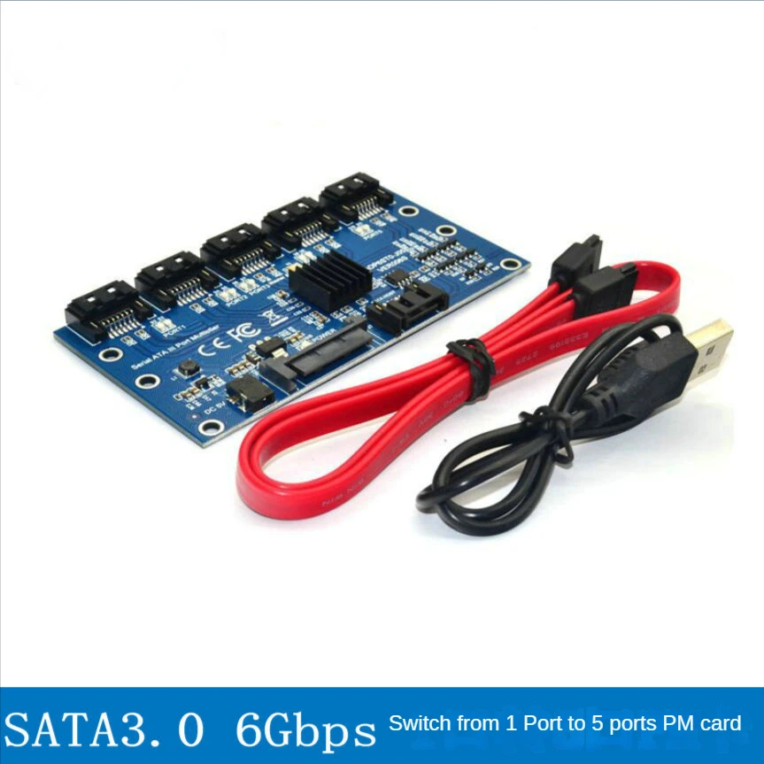 

SATA Riser Expansion Card 1 to 5 Port SATA3.0 Motherboard 6Gbps Multiplier SATA Port Riser Card Adapter for HDD Computer Card