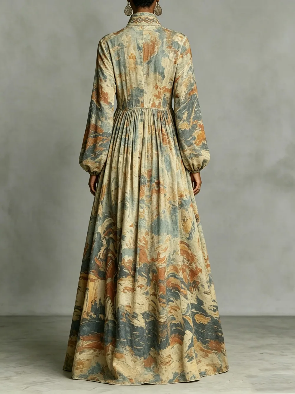 Women's Vintage Boho Long Sleeve Maxi Dress Artistic Print Buttoned High Waist Casual Elegant Party Dress Chic Outfit