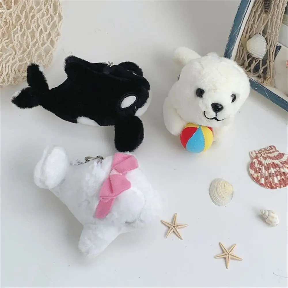 12cm Dolphin Seal Killer Whale Plush Keychains Marine Animal Stuffed Toy Pendant Cute Mini Ocean Series Aniaml Toys Small Gifts