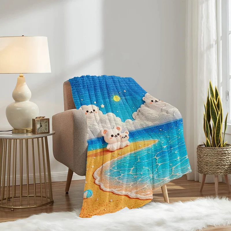 1pc Seaside Scenery Painting Pattern Flannel Blanket, Lightweight And Soft Blanket, Gift Blanket for Family And Friends. Mother'