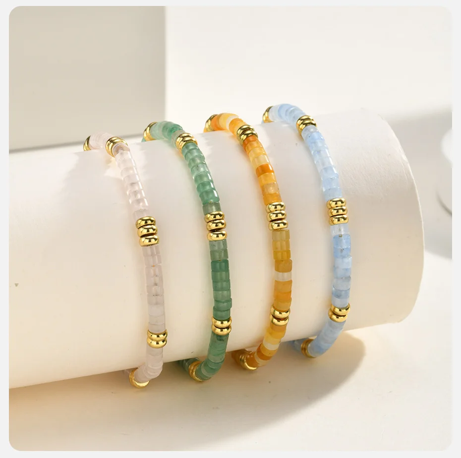 Vnox Handgefertigtes Naturstein-Jade-Perlenarmband für Frauen, Edelstahl-Aquamarin-Stein-Abstandsperlen-Armband, Boho-Schmuck – Detail 5