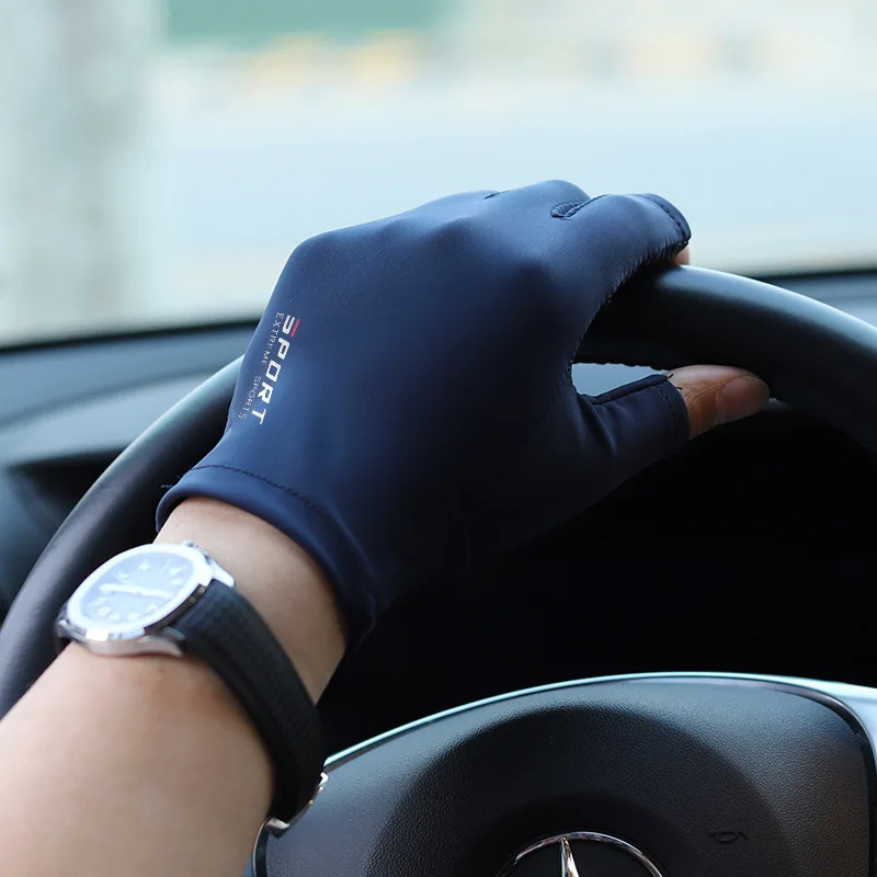 Ice Silk Two-Finger Fishing Gloves, High Elastic Thin Anti-slip Sun Protection Gloves for Men Women Outdoor Cycling