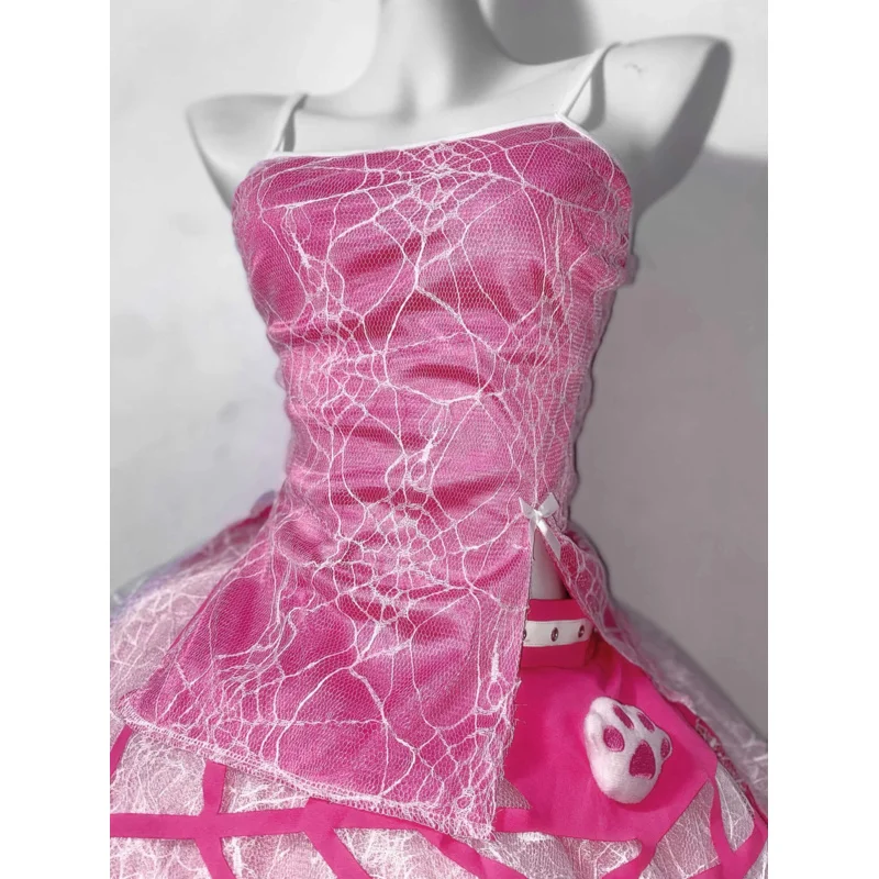 Ballet Barbi Pink Subculture Dark Lace Heavy Industry Spider Girl Creative Cutting Half Skirt Spider Web Dancing Dress