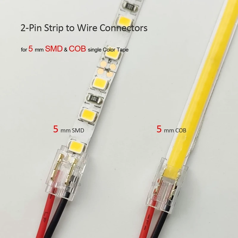 25PCS 2-Pin 5Mm COB LED Strip Connector Kit For Strip-To-Wire And Strip-To-Strip Joints On 5V-24V DC LED Light Strip