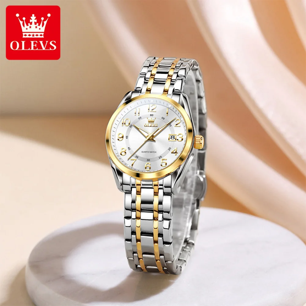 OLEVS 3666 Couple Watches Original Fashion Arabic Numerals Quartz Watches Waterproof Luminous Week Date Watches For Couple Gifts