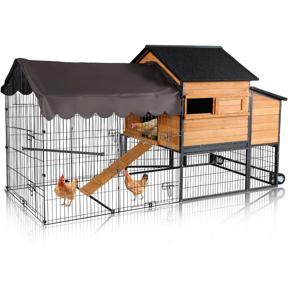 

Mobile Chicken Coop for 4-6 Chickens & Ducks - Heavy-Duty Metal Frame Hen House with All-Terrain Wheels, Waterproof Chicken Tra