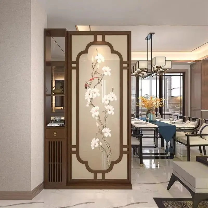 partition the living room, enter the door to block the entrance, Chinese solid wood half wall light luxury creative shelf
