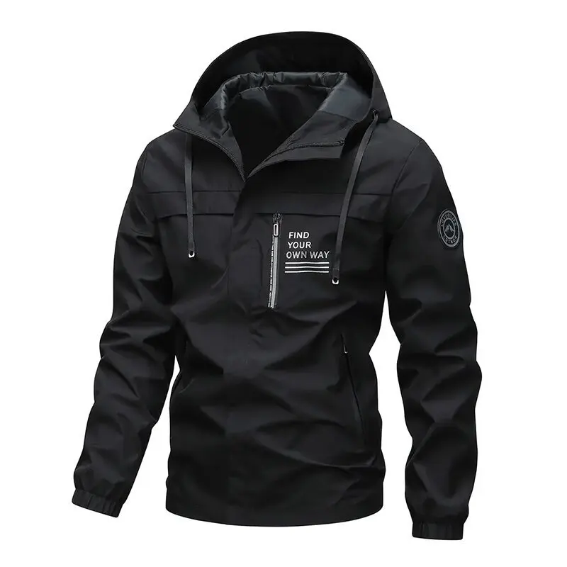 Men's Casual Hooded Jacket Trendy Outerwear Spring Autumn 2025 Waterproof Windbreaker Outdoor